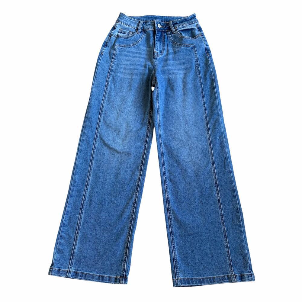 Sidefeel Womens Wide Leg Stretch Denim Blue Jeans Size 4 Panel
